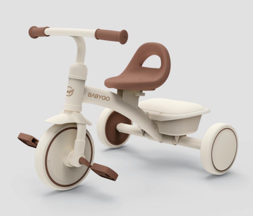 T10 cream toddler tricycle with supportive seat and rear tray